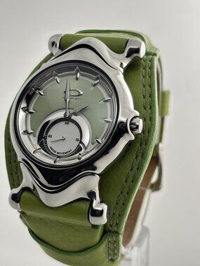 Rare Oakley Saddleback Watch Green Dial - Leather Chrome Stainless - The Jury